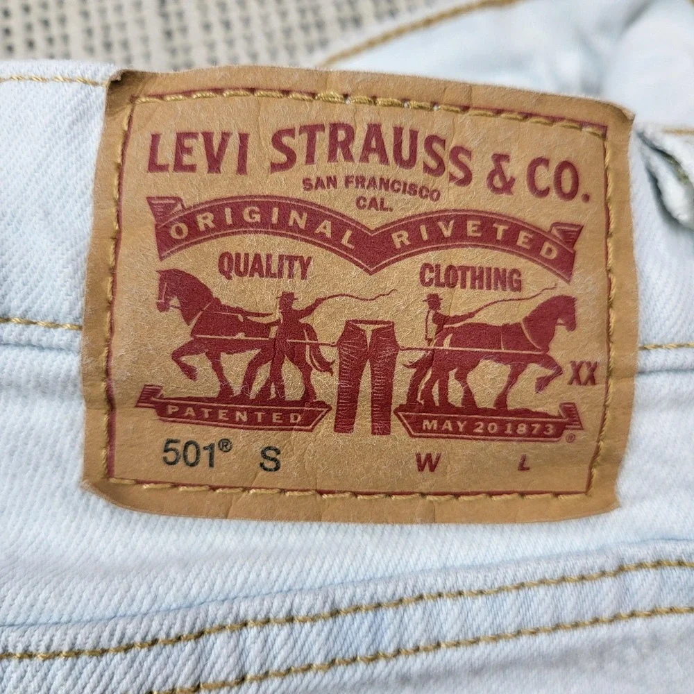 Levis 501 Jeans‎ Mens 32x28 Blue Light Wash Button Fly Straight Denim Pants